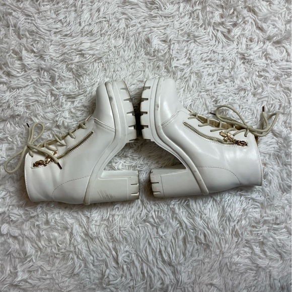 White Platform Lace-Up Heeled Booties - Picture 3 of 9